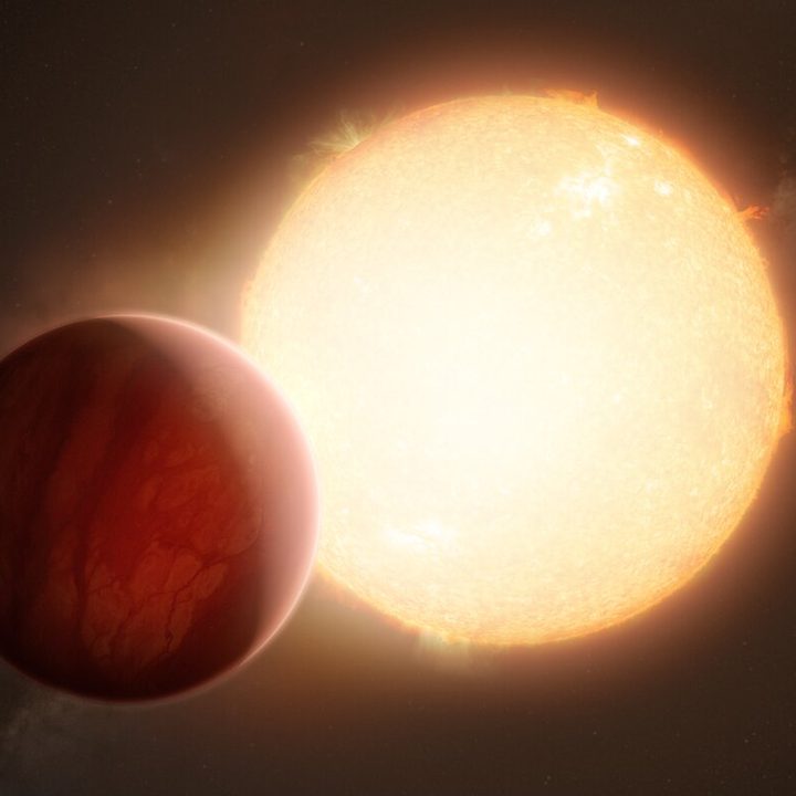 Artist’s impression of an ultra-hot exoplanet as it is about to transit in front of its host star.