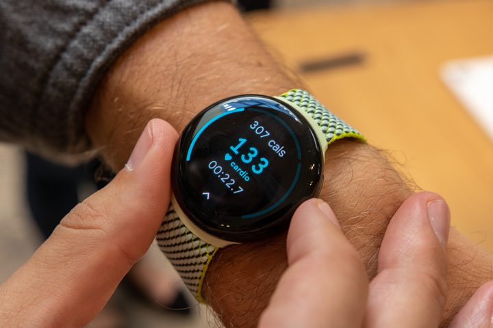 Google Pixel Watch with a recycled loop strap.