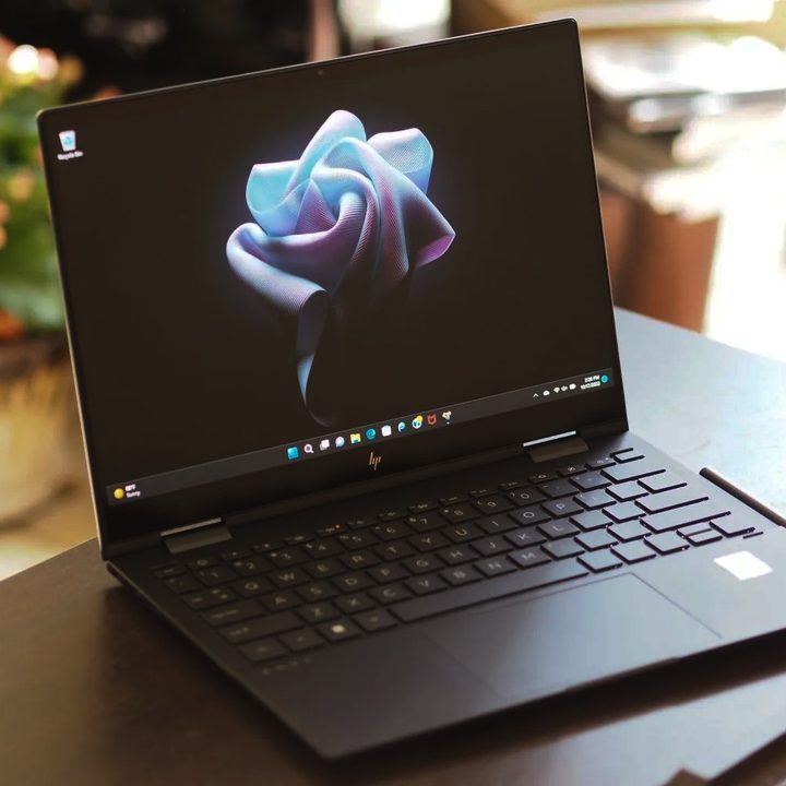 HP Envy x360 13 2022 front angled view showing display and keyboard deck.