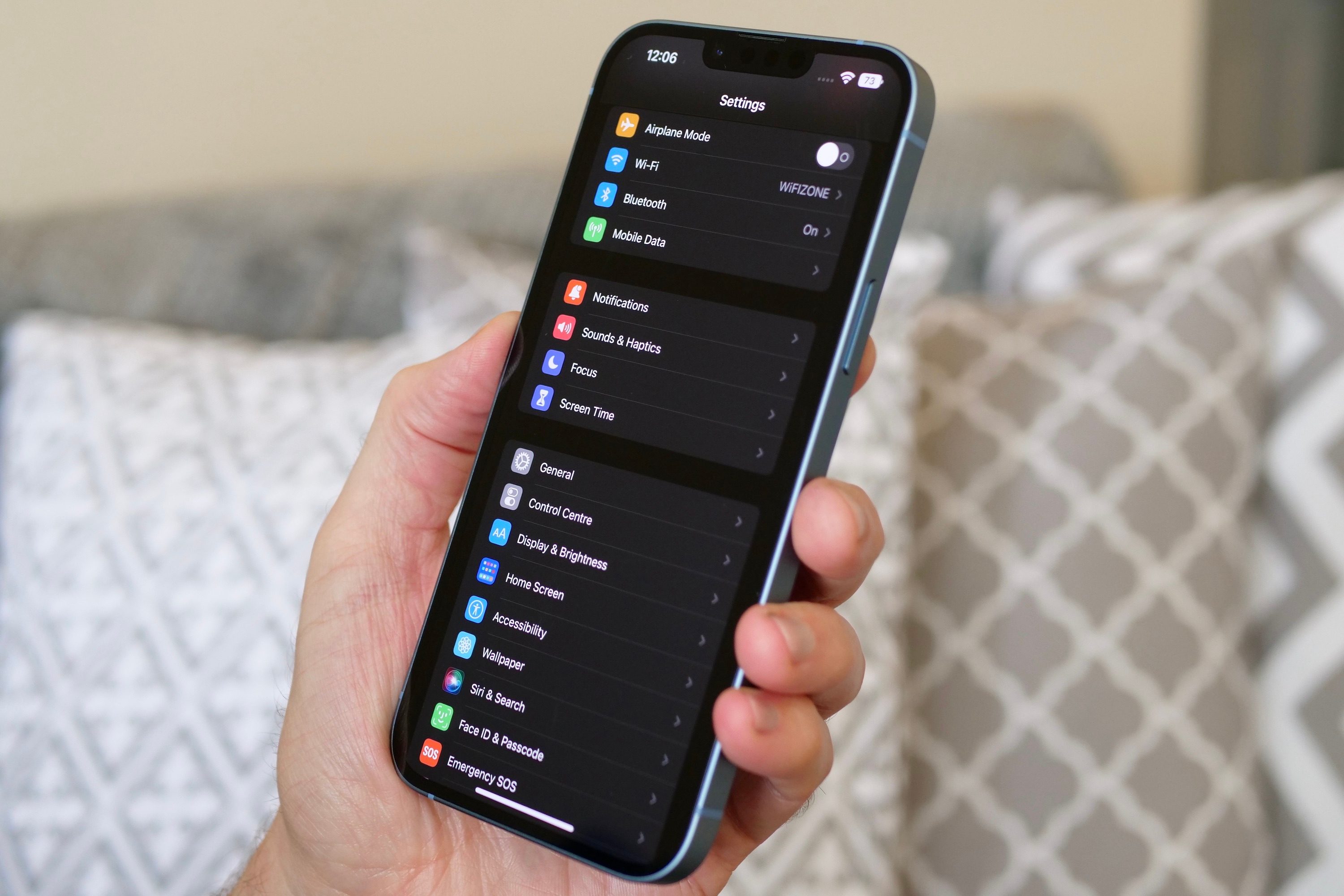 Settings screen on the iPhone 14 Plus.
