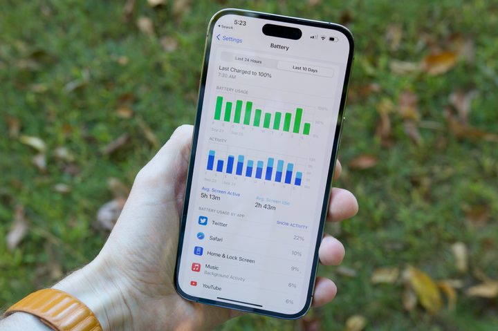 Battery stats on the iPhone 14 Pro Max.
