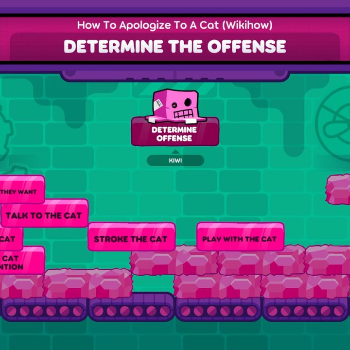 Players sort WikiHow steps explaining how to apologize to a cat in Jackbox Party Pack 9 game Quixort.