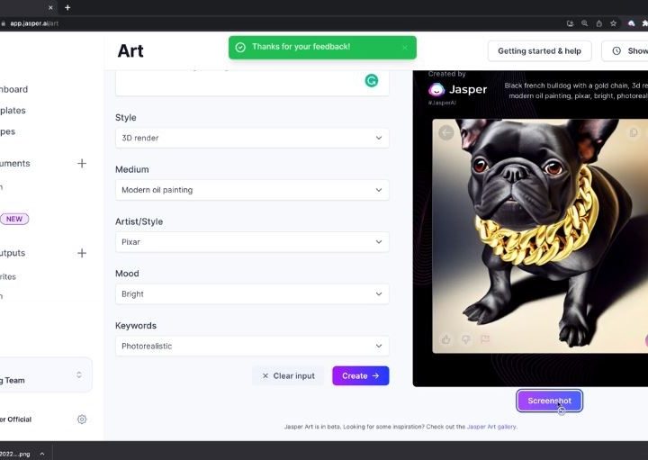 Jasper Art AI image generator.