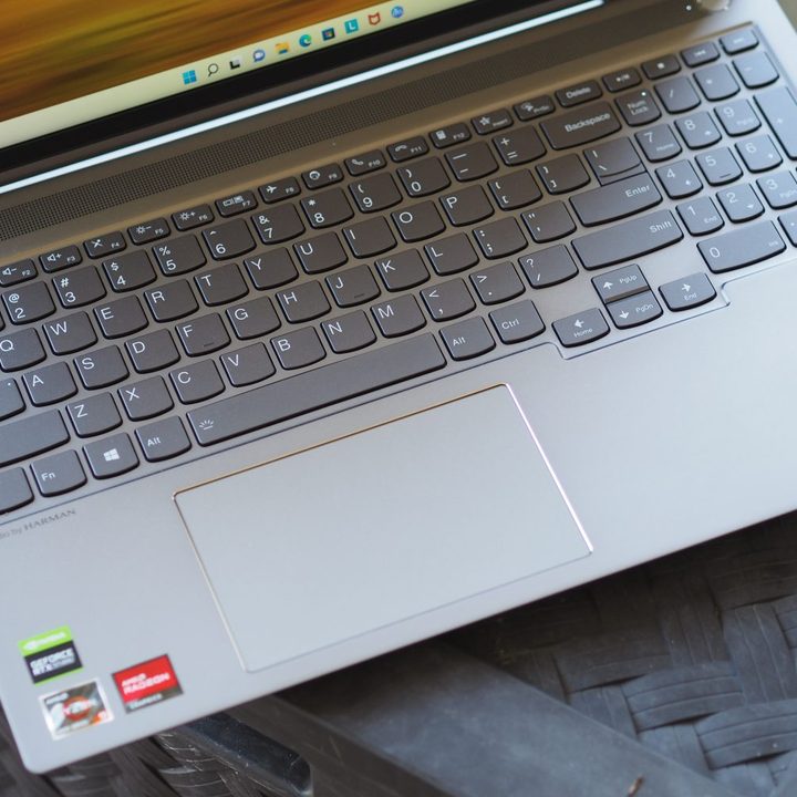 Lenovo ThinkBook 16p Gen 3 top down view showing keyboard and touchpad.