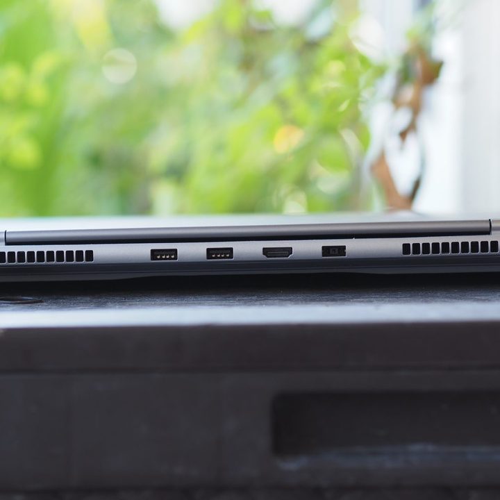 Lenovo ThinkBook 16p Gen 3 rear view showing ports and vents.