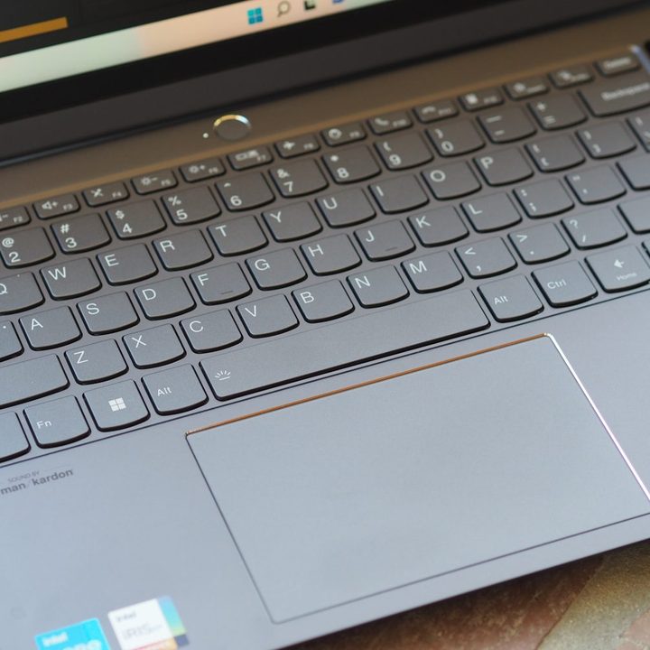 Lenovo ThinkBook Plus Gen 3 top down view showing keyboard and touchpad.