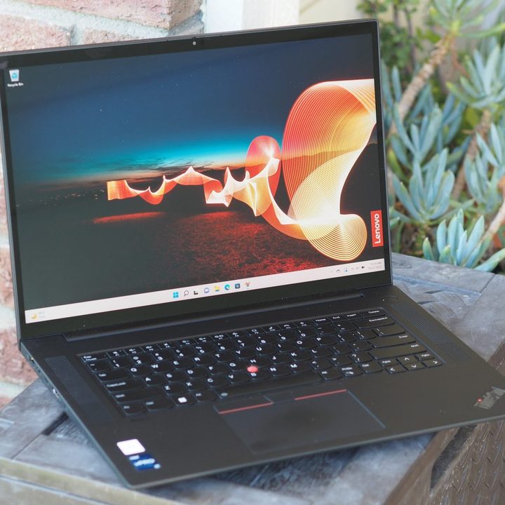 Lenovo ThinkPad X1 Extreme Gen 5 front angled view showing display and keyboard deck.