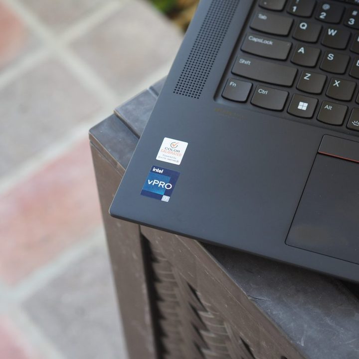 Lenovo ThinkPad X1 Extreme Gen 5 top down view showing vPro label.