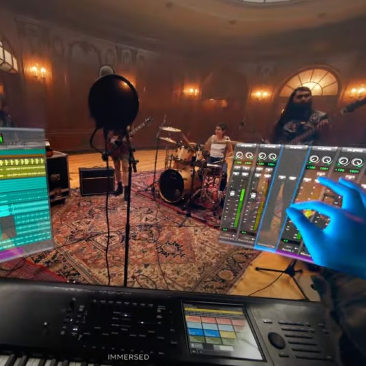 Digital hands directing a band using AR.
