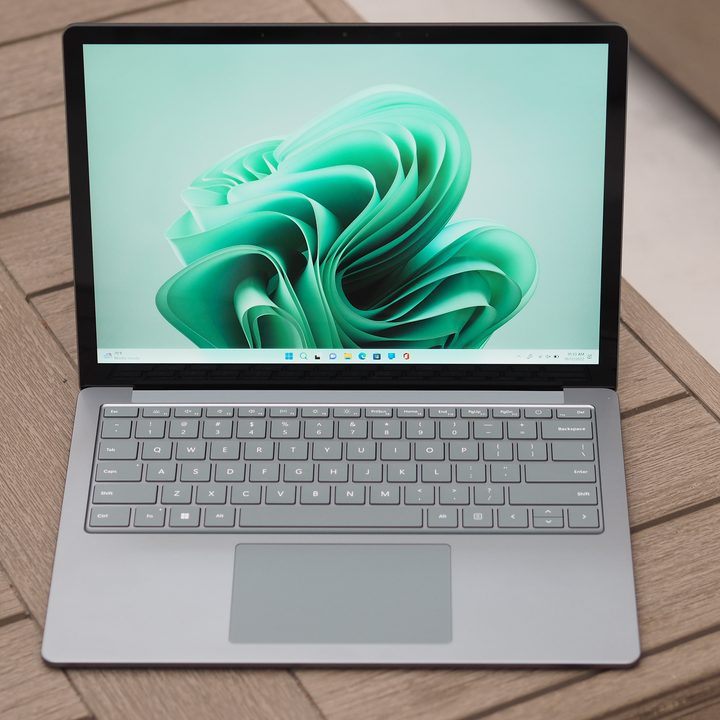 The Surface Laptop 5 on a table outside.