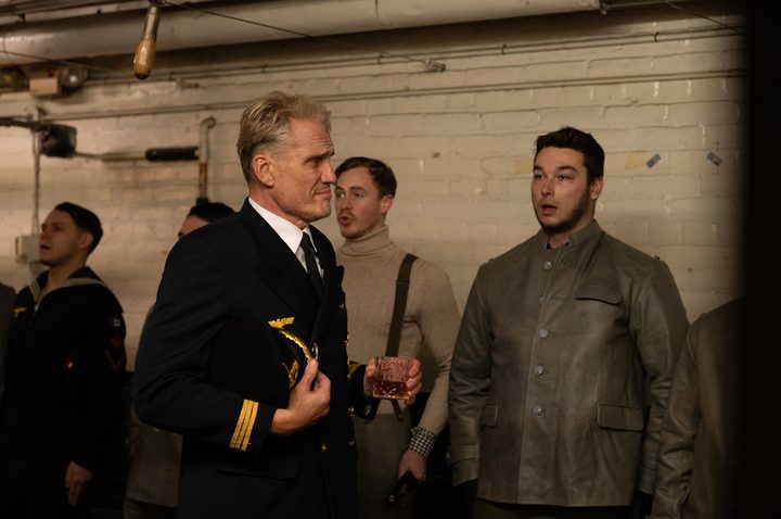 Dolph Lundgren evaluates his crew in a scene from Operation Seawolf.