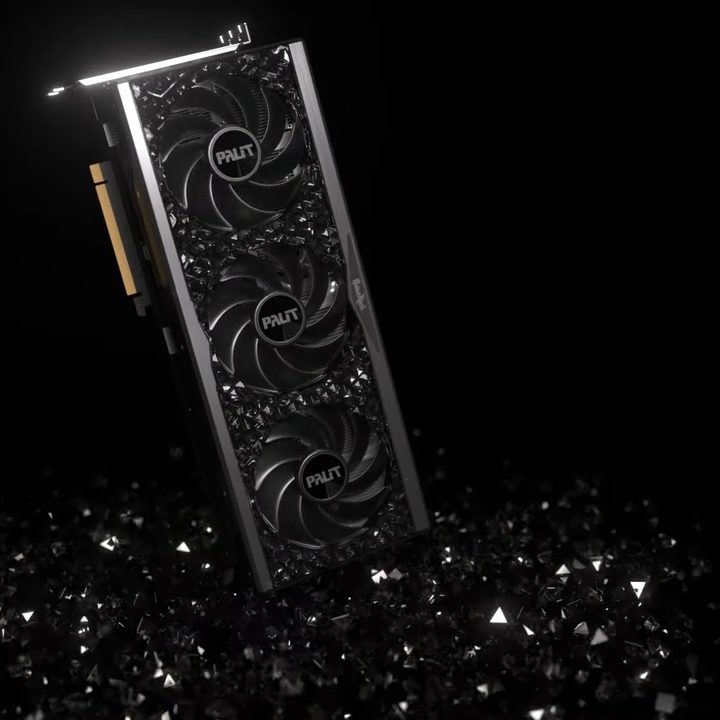 Palit RTX 4090 GPU over a black background.