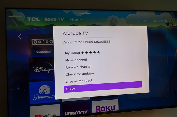 Roku Star button menu on the home screen.