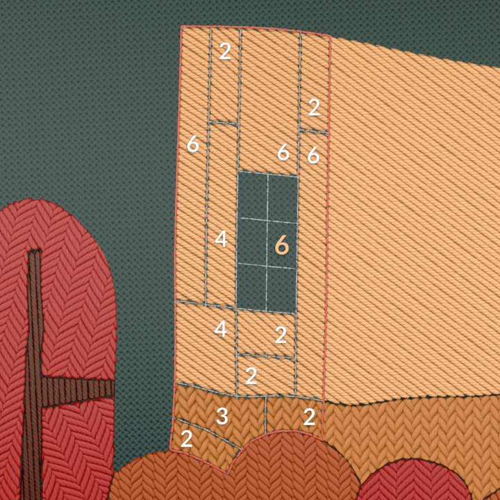 An embroidery puzzle in the game Stitch.