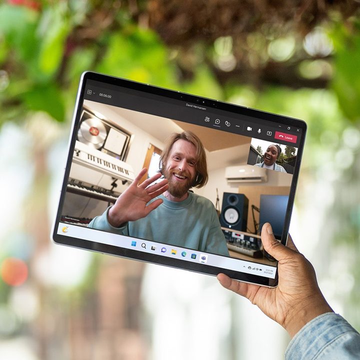 A video call on the Surface Pro 9 tablet.