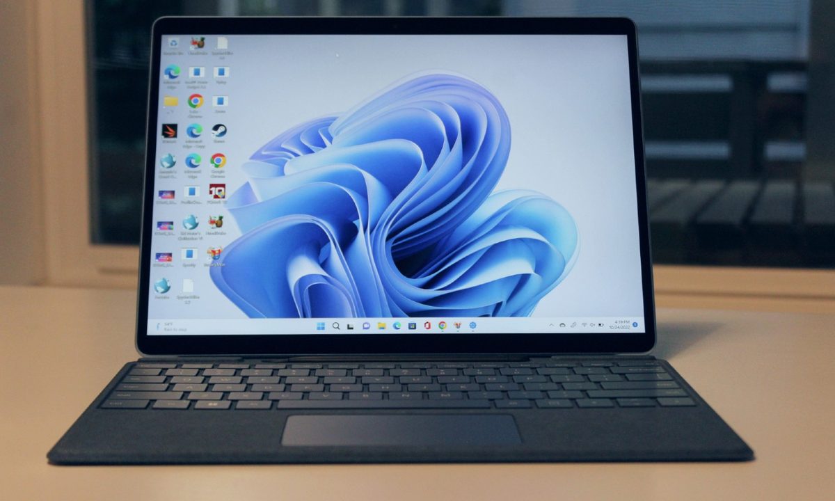 The screen of the Surface Pro 9 on a table.