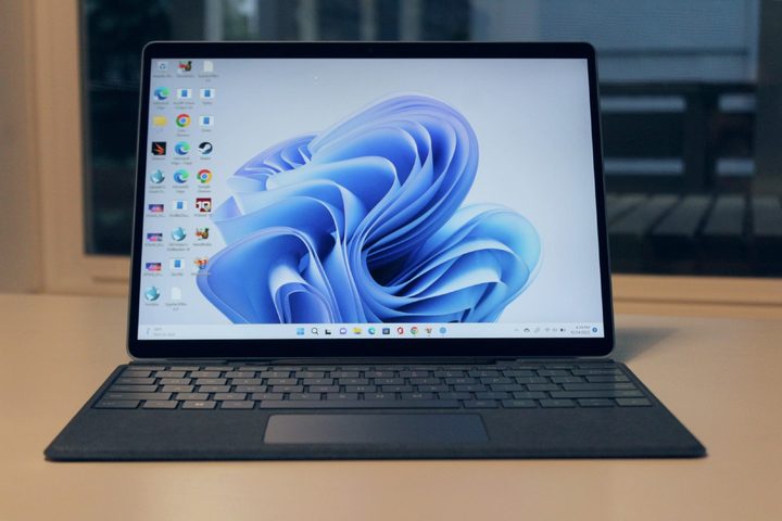 The screen of the Surface Pro 9 on a table.