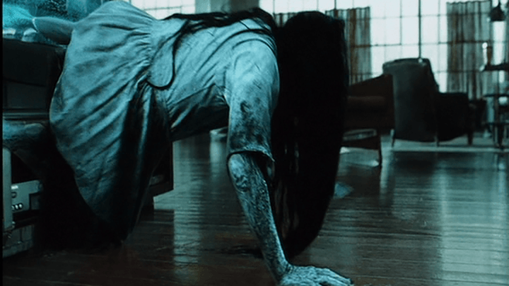 Samara crawls out of a TV in The Ring.