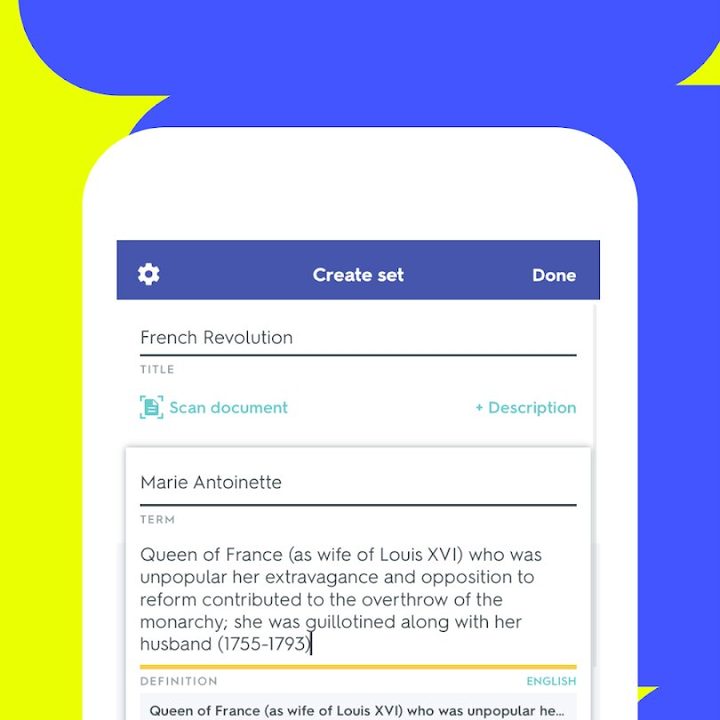 Quizlet app flashcards.