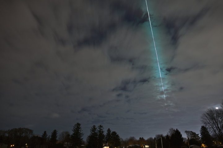 This time-lapse photograph was taken by astronomer Robert Weryk from near his home in London, Ontario, Canada, after NASA’s Scout system forewarned him about the entry of 2022 WJ1 on Nov. 19, 2022. The resulting fireball streaked directly overhead and continued east until it broke up.