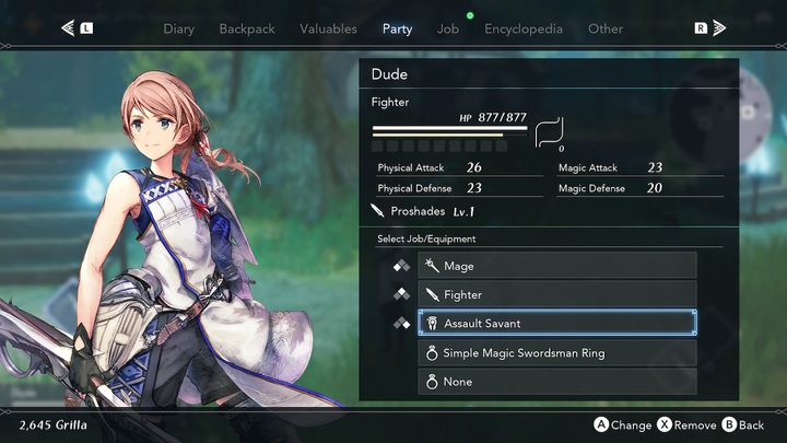 The Job menu in Harvestella.