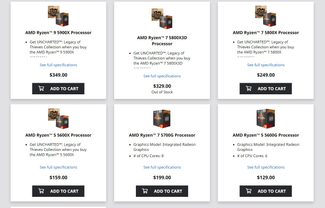 AMD Ryzen processors viewed in its online store.