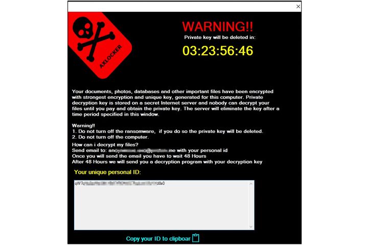 AXLocker displays a ransom note to its victims.