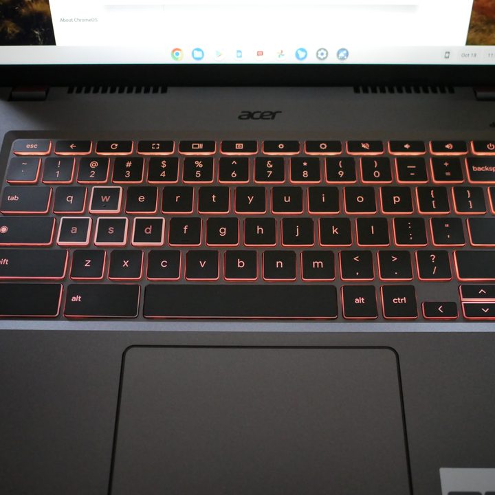 Top view of Acer 516 GE RGB keyboard.