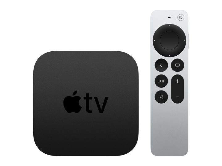 An Apple TV HD and Siri remote against a white background.
