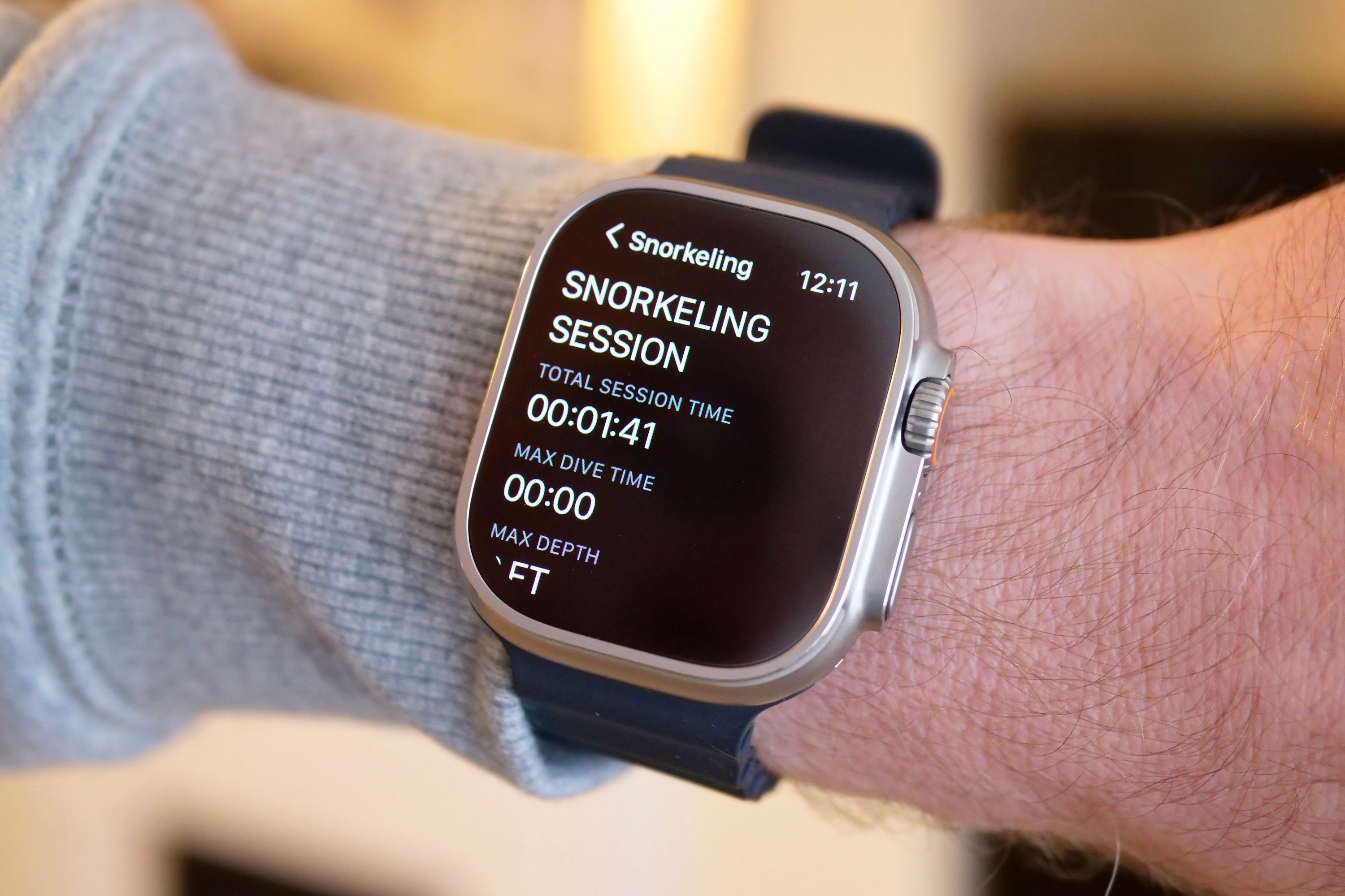 The Apple Watch Ultra and Oceanic+ app in Snorkeling mode.