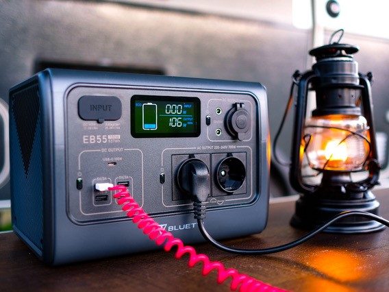 BLUETTI EB55 powering lantern while camping.
