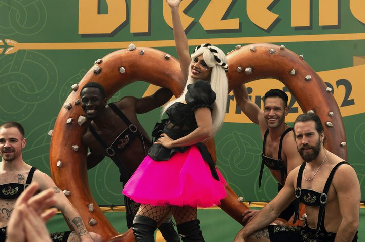 Jameela Jamil poses in a scene from Pitch Perfect: Bumper in Berlin.