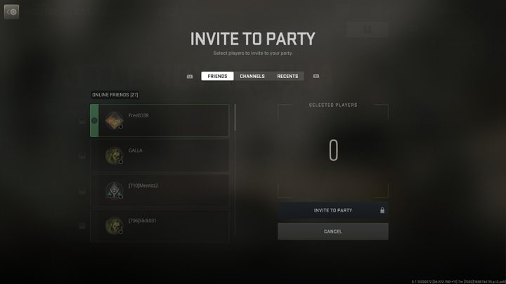 Inviting friends via Channels in Warzone 2.0.