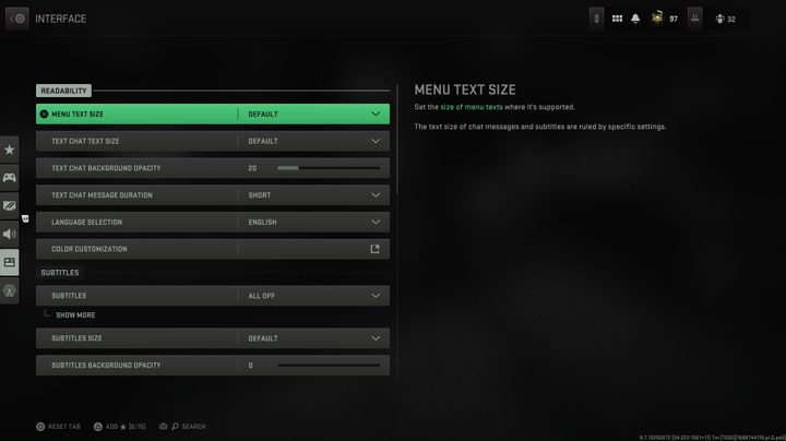 Interface settings in Warzone 2.0.