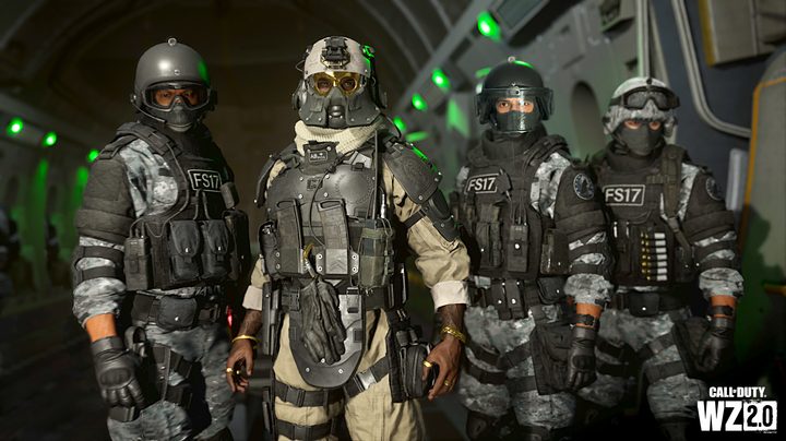 A group of four operators stands together in Call of Duty: Warzone 2.0.