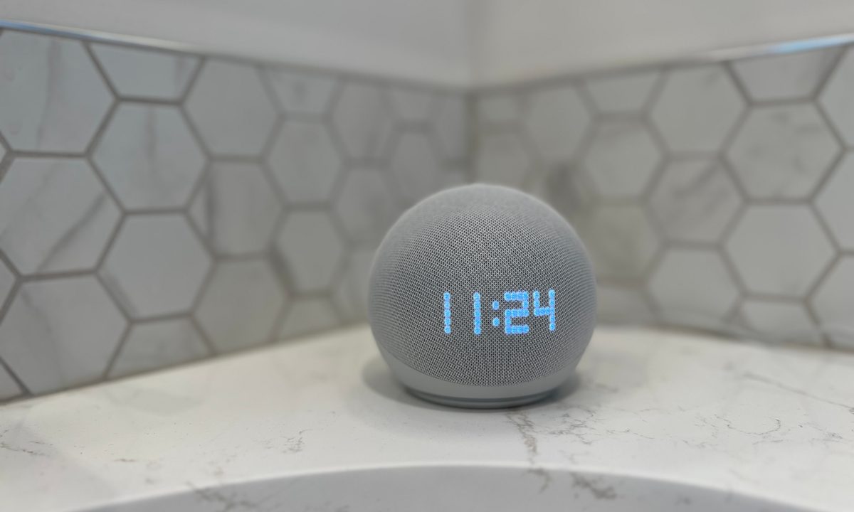 Amazon Echo Show 5th Generation on a countertop.