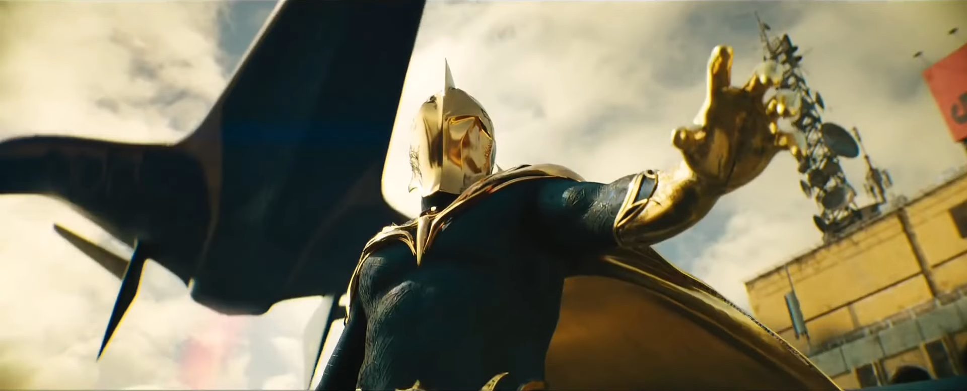 Doctor Fate beneath a jet in Black Adam.