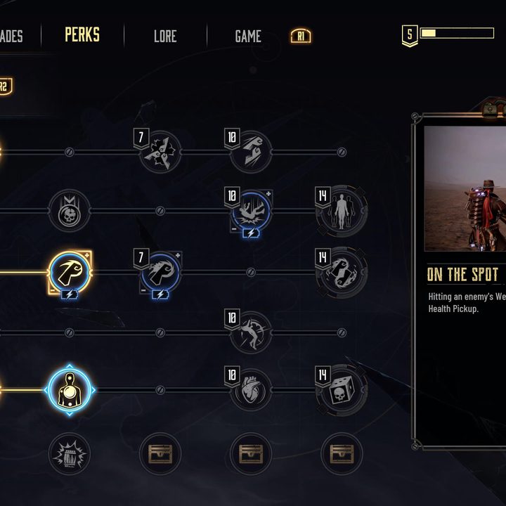 A perk tree with the On the Spot perk highlighted