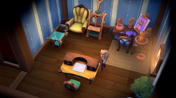 A Fae Farm player walks around their home.