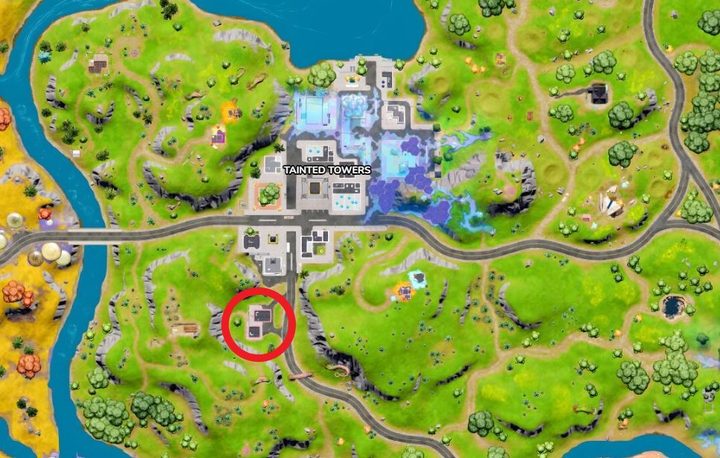Map with gas station in Fortnite.