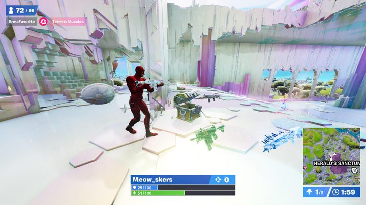 Character shooting EvoChrome weapon in Fortnite.