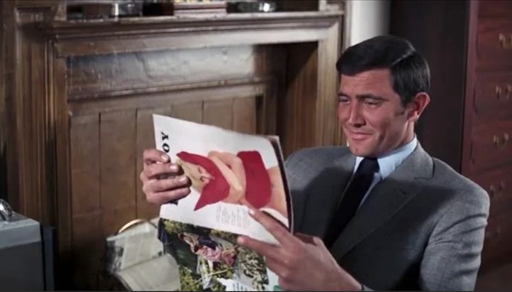 George Lazenby as James Bond, enjoying a Playboy Magazine in On Her Majesty's Secret Servie