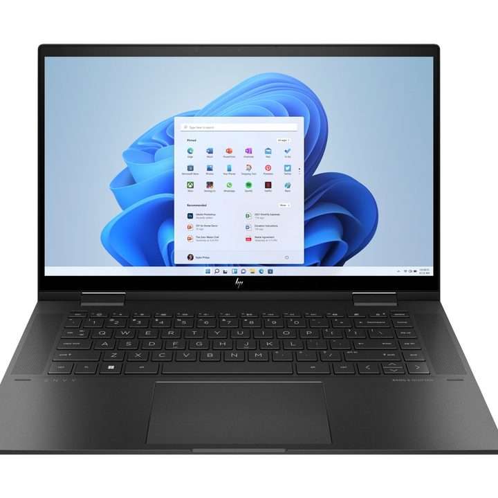 An HP ENVY x360 2-in-1 laptop on a white background.