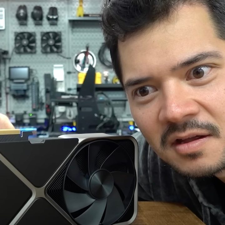 Kyle Hansen looking suspiciously at an RTX 4080 GPU