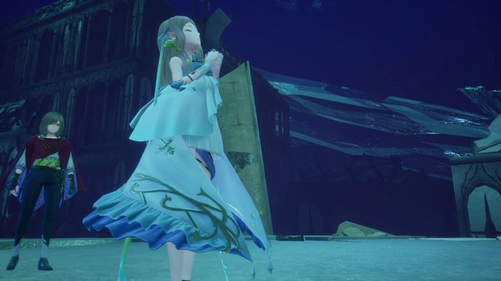 A character named Emo praying in Harvestella.