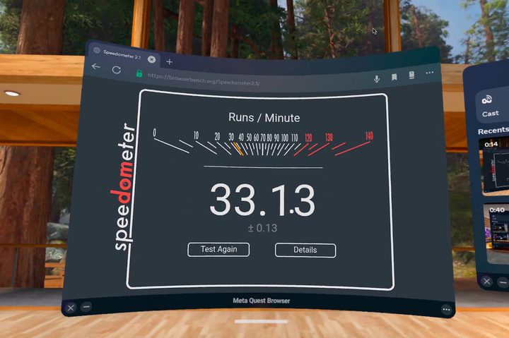 Here's the Meta Quest Pro's score on BrowserBench's Speedometer 2.0.