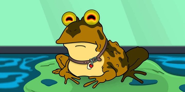 Hypnotoad sits on a lily pad in Futurama