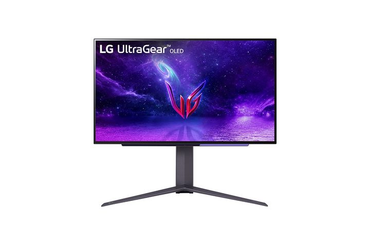 LG 27GR95QE front view over white background.