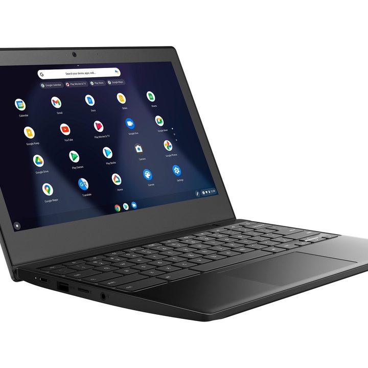 Side view of a Lenovo Chromebook 3 laptop on a white background.