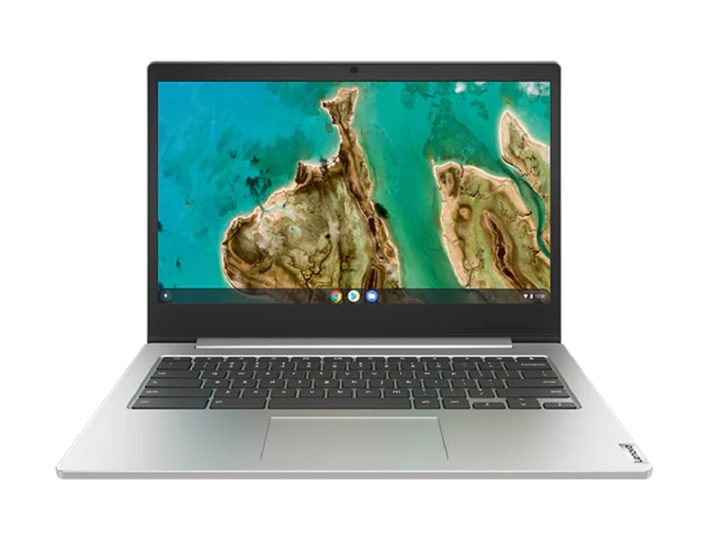 The Lenovo IdeaPad 3 Chromebook with the Chrome OS interface on the screen.